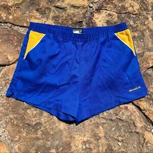 Vintage 80s Runner Up Short Track Shorts Blue and Yellow Terrycloth